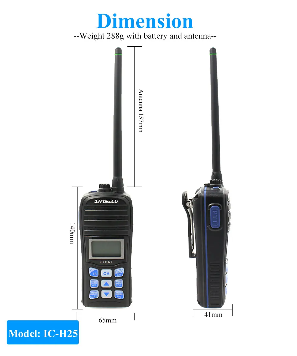 ANYSECU морская радиостанция диапазона VHF IC-H25 IP67 Водонепроницаемый международный канал погоды поплавок Walkie Talkie автоматическое сканирование 2 способ радио