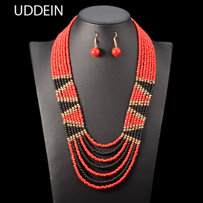 

UDDEIN African bead jewelry sets bohemian necklace & pendant multi layer wedding accessories bib beads necklace earrings set