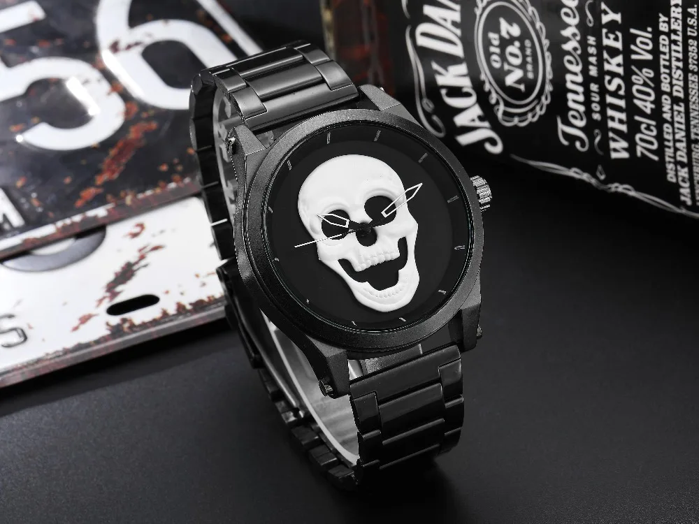 Роскошные мужские часы с черепом, стимпанк reloj hombre, гравировка, нержавеющая сталь, кварцевые мужские Креативные мужские наручные часы, Relogio Masculino