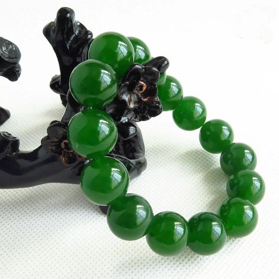 

NEW 100% Natural Green Beads stone Bangle Bracelet Handmade 12MM Bead AAA