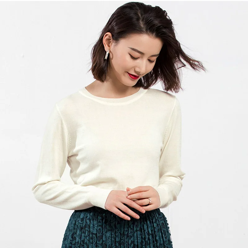 

ZHILI 2018 New Autumn And Winter Round Neck Sweater Women Loose Bottoming Shirt Women Long-Sleeved Wool Sweater
