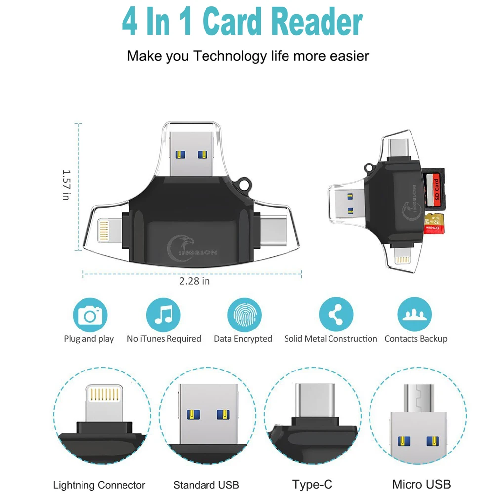 Считыватель карт памяти Ingelon type C Micro SD tipo OTG USB RS MMC Flash Memory idragon для iPhone iPad MacBook