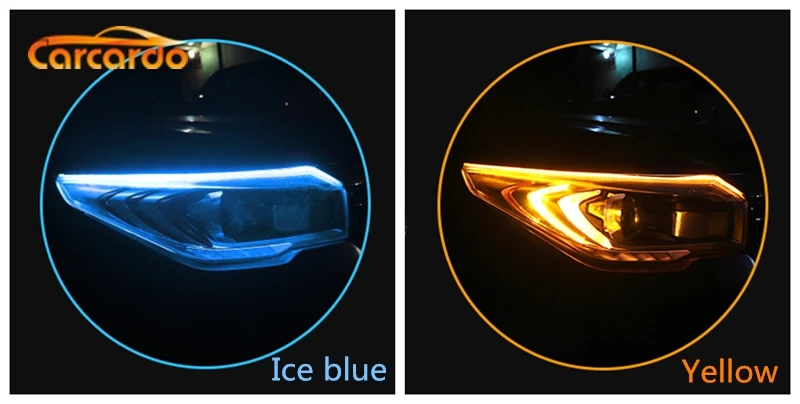 Ice Blue to Yellow Carcardo на очень тонком каблуке дневные ходовые огни Светодиодные ленты дневные ходовые огни светильник автомобильный сигнал поворота направляющая рейка для головной светильник сборки led DRL светодиодные ленты - Цвет: Ice Blue to Yellow