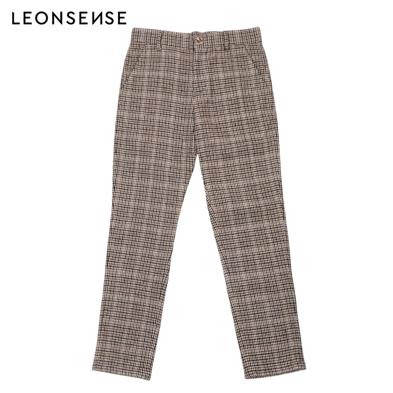 LEONSENSE 2019 мужские брюки в клетку деловые повседневные приталенные Homme