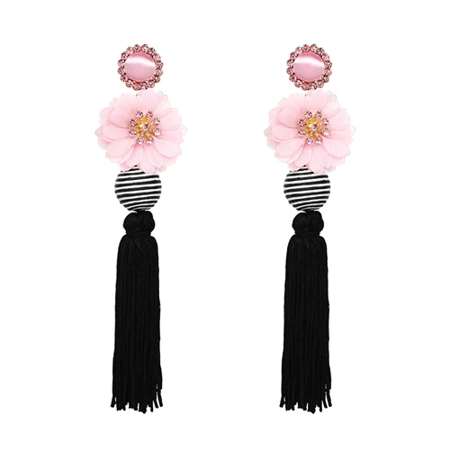 Light Pink AOTEMAN модные помпоны черные богемные серьги с кисточками горячая Распродажа модный бренд цветок длинные висячие серьги - Окраска металла: Light Pink