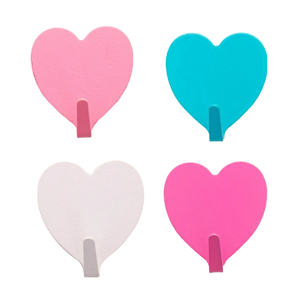 4pcs Convenient Wall Hook Iron Heart Shape Romantic Adhesive Kitchen Clean Children Room Door Hot Sell
