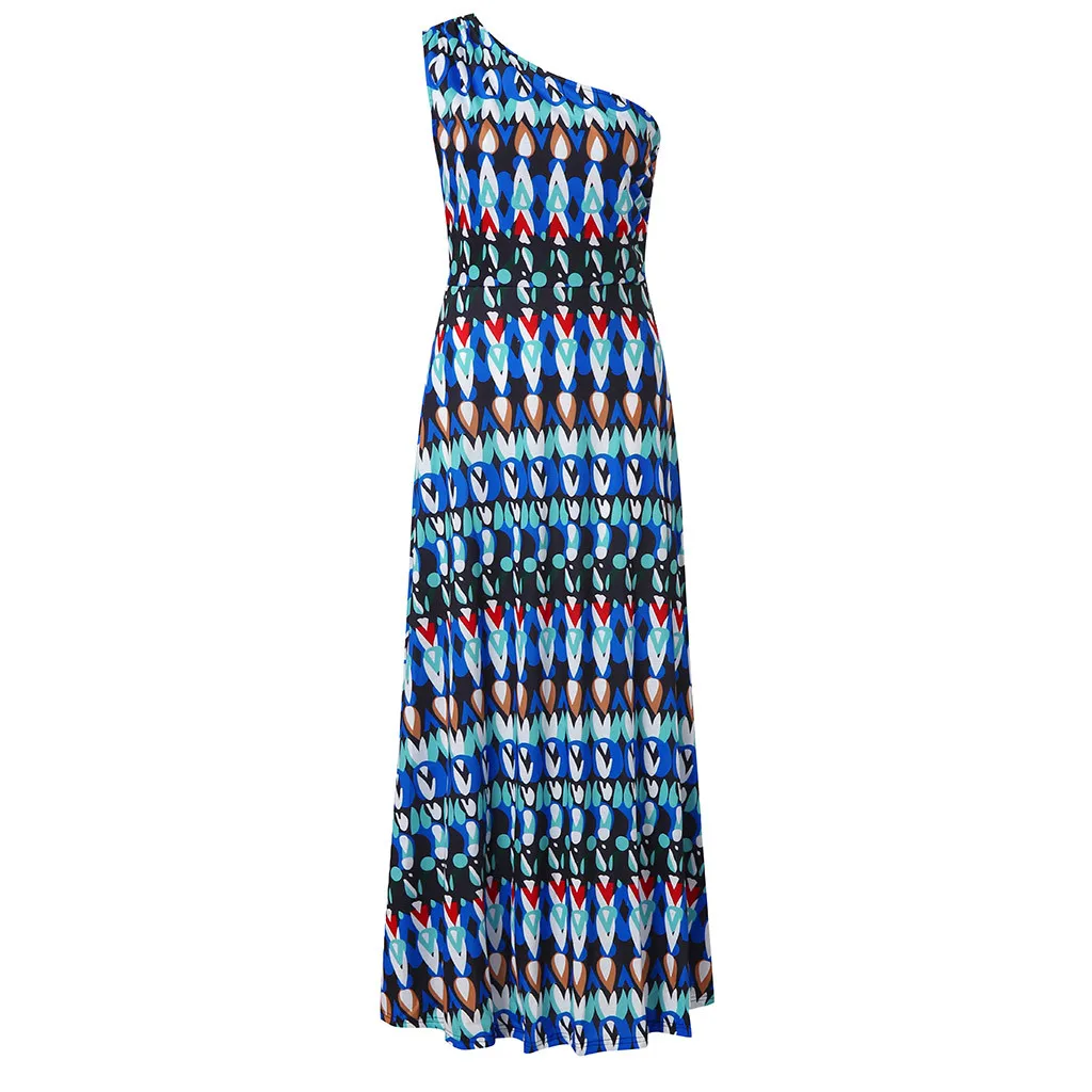 Женское летнее длинное платье Boho с цветочным принтом на одно плечо вечернее