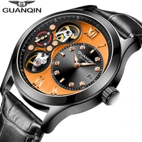 guanqin new mechanical top brand luxury watch clock men automatic waterproof gold wastch keleton double movement erkek kol saati