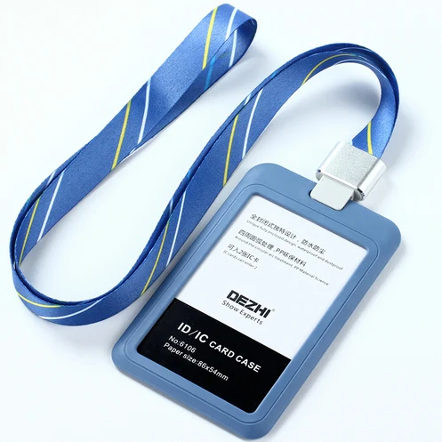 blue stripe set DEZHI модный стиль ID IC карты держатель значка работы карты с полиэфирным шнурком, самая низкая цена, может изготовить логотип, OEM - Цвет: blue stripe set