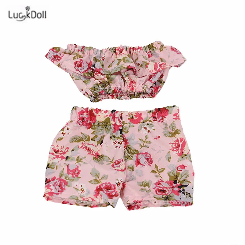 LUCKDOLL цветок короткий рукав шорты комплект подходит 18 дюймов Американский 43 см BabyDoll одежда аксессуары, игрушки для девочек, поколение, день рождения Gif - Цвет: n1212