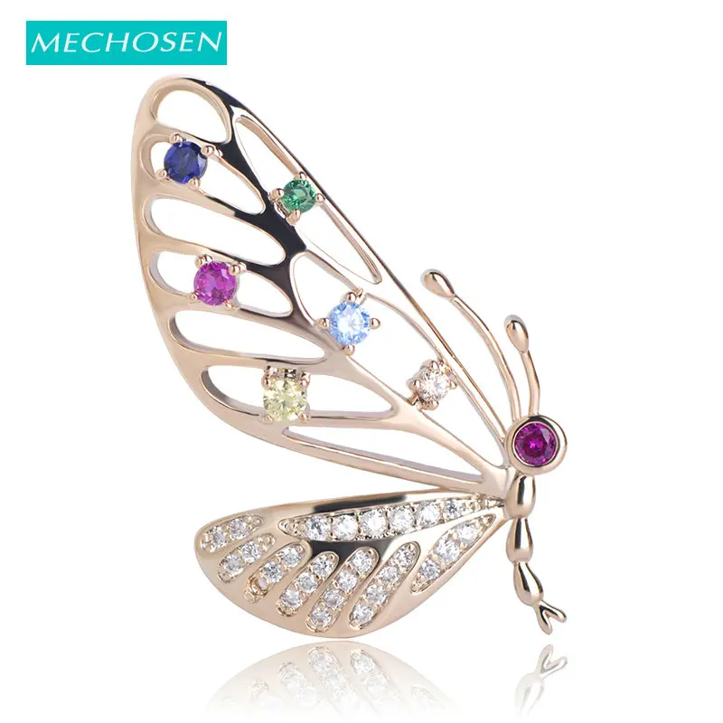 Женская брошь в форме бабочки MECHOSEN разноцветная из латуни с кубическим цирконием