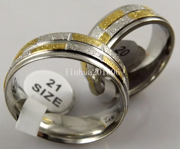 

Wholesale 18 PCS 8mm Two-color mixed Stripe band Polishing Dome stainless steel rings Fashion Jewelry