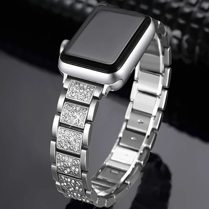 Для женщин Роскошные сплав ремешок алмазы для наручных часов Apple Watch 4/3/2/1 розовое золото мужской браслет для наручных часов iWatch 38 мм 42 мм подарок