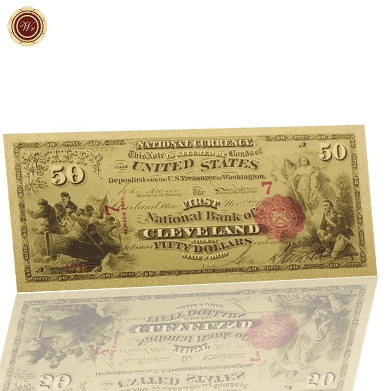WR 1875 год 50 долларов 24k Золотая банкнота домашняя декоративная бумага для денег