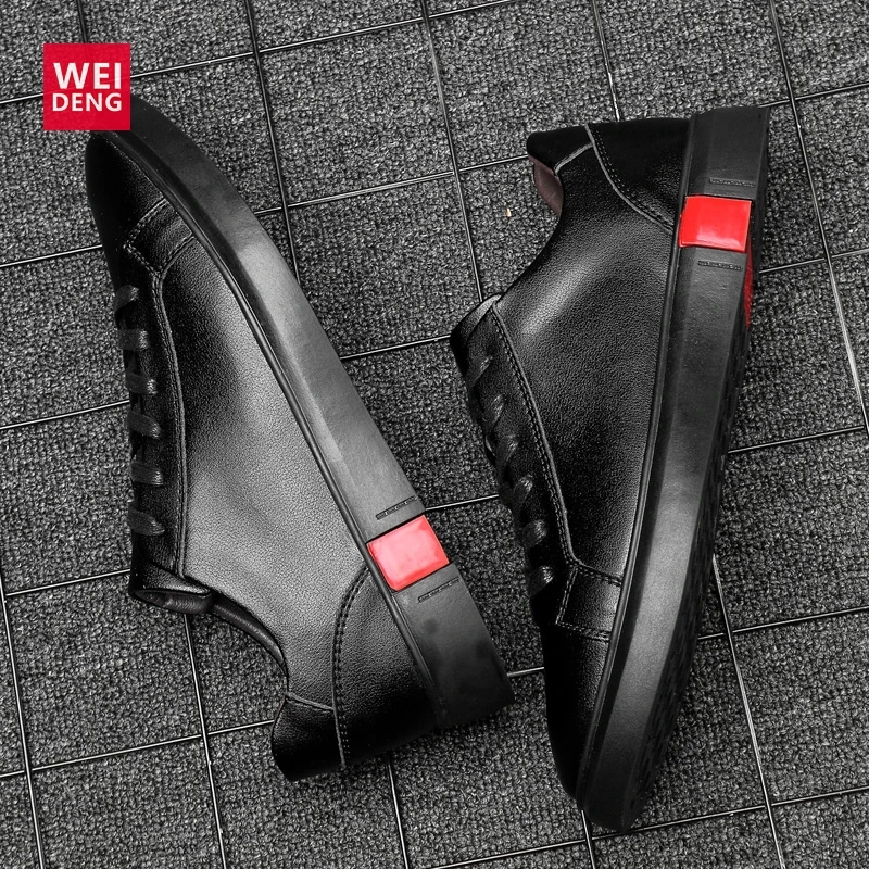 WeiDeng Men Genuine Leather Women Shoes Leisure Lace Up Office Work Flat Fashion Comfortable High Quality Plus Size 36-46 |