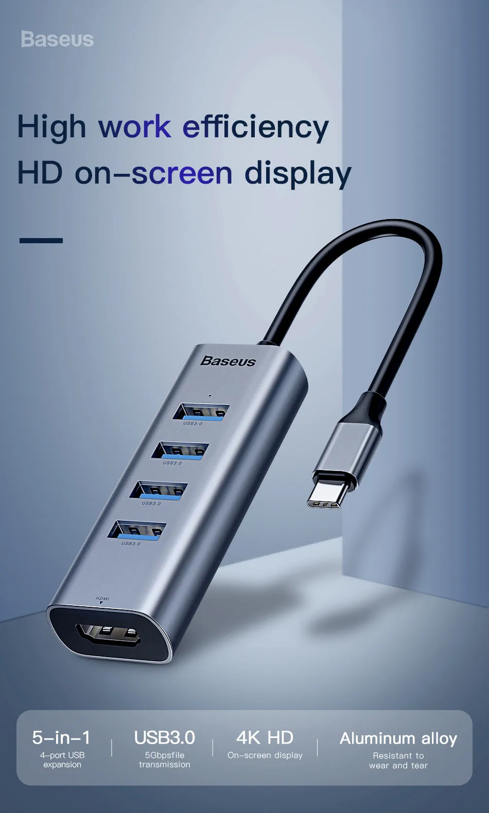 Baseus USB C концентратор type C к HDMI RJ45 Мульти USB 3,0 Thunderbolt 3 адаптер питания type-c концентратор для MacBook Pro Air USB-C сплиттер HAB
