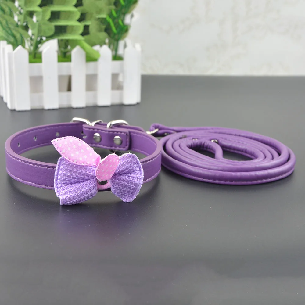 Вязаный ошейник для собак в стиле банта регулируемый кожаный и поводок домашних