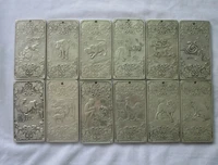 12pcs old chinese twelve zodiac miao silver bullion thanka statuesculpture amulet