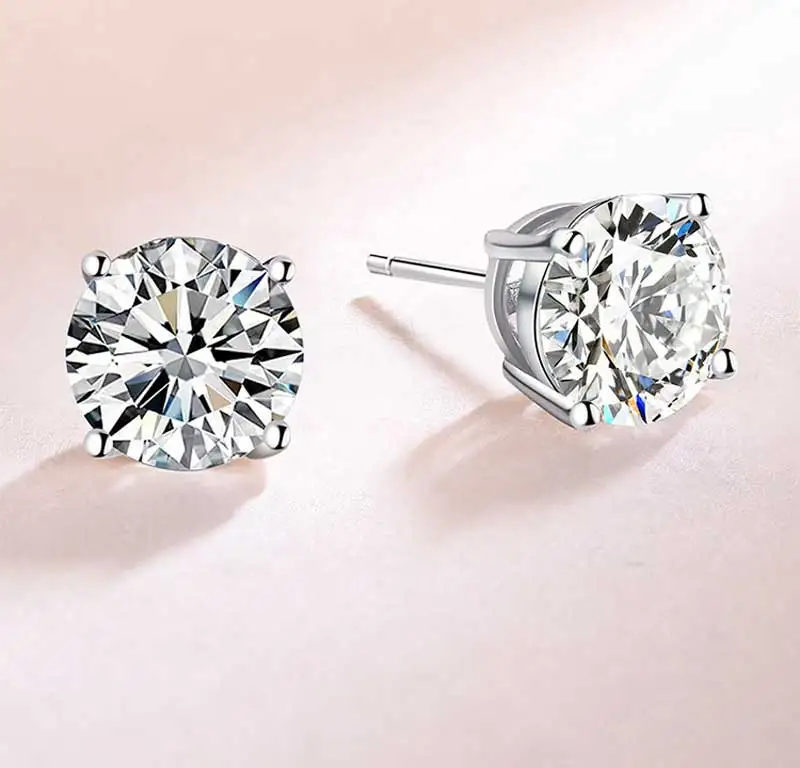 Qingmos Classic 3 мм белый кубический цирконий четыре когти стерлингового серебра 925 Earring-ear573