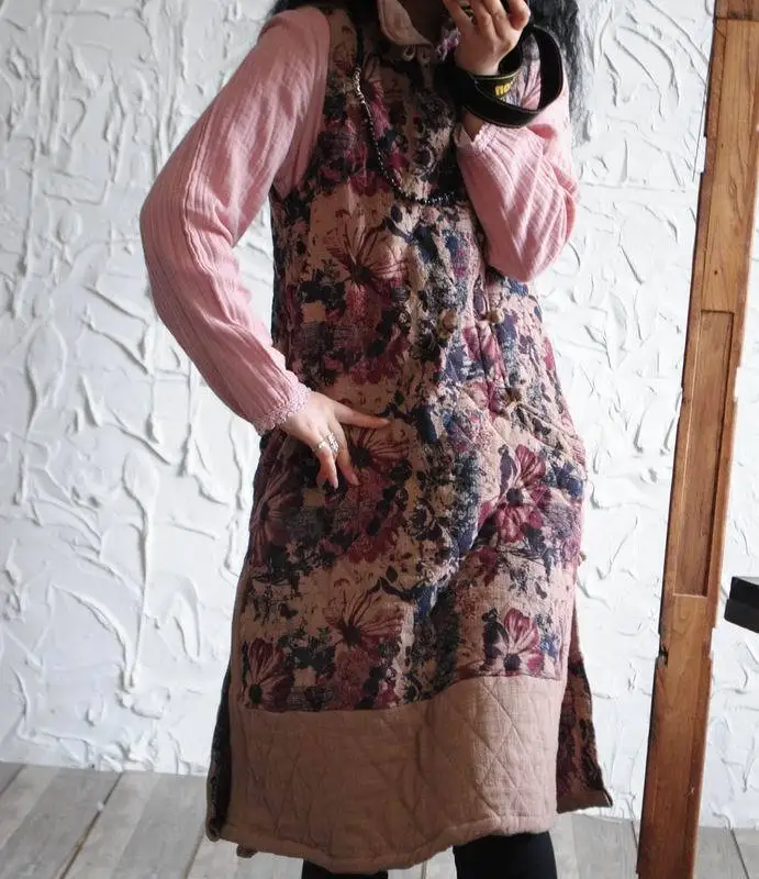 Асимметричное платье из хлопка и льна в китайском этническом винтажном стиле с