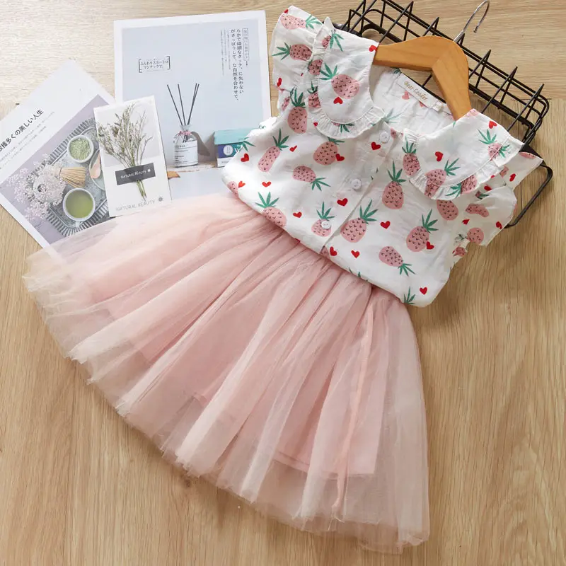 AX1145 pink Bear Leader/Одежда для девочек г. Летний комплект одежды для девочек, детская одежда футболка с рисунком+ розовое Сетчатое платье принцессы комплект одежды, От 2 до 6 лет - Цвет: AX1145 pink