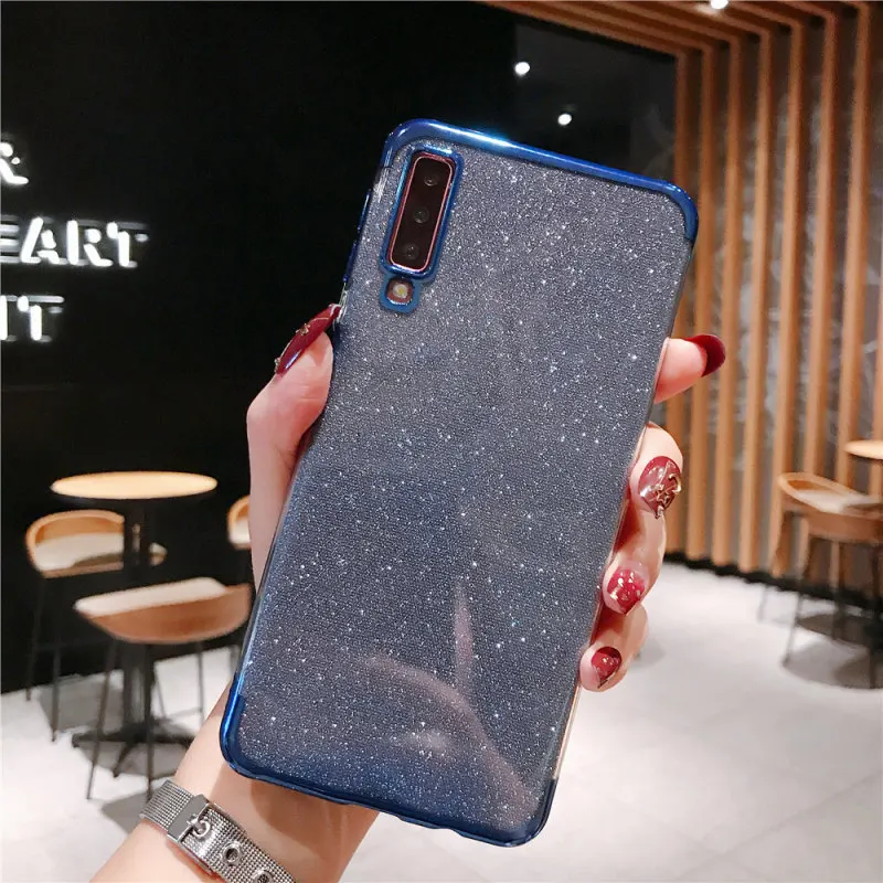 Blue Силиконовый блестящий чехол для телефона для samsung Galaxy A5 A6 A7 A8 плюс A9 Крышка для samsung J2 J3 J4 J5 J6 J7 рro рrime J8 - Цвет: Blue