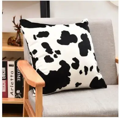 black white milk cow pattern cushion cover velvet throw pillow case lumbar backrest home decor | Дом и сад