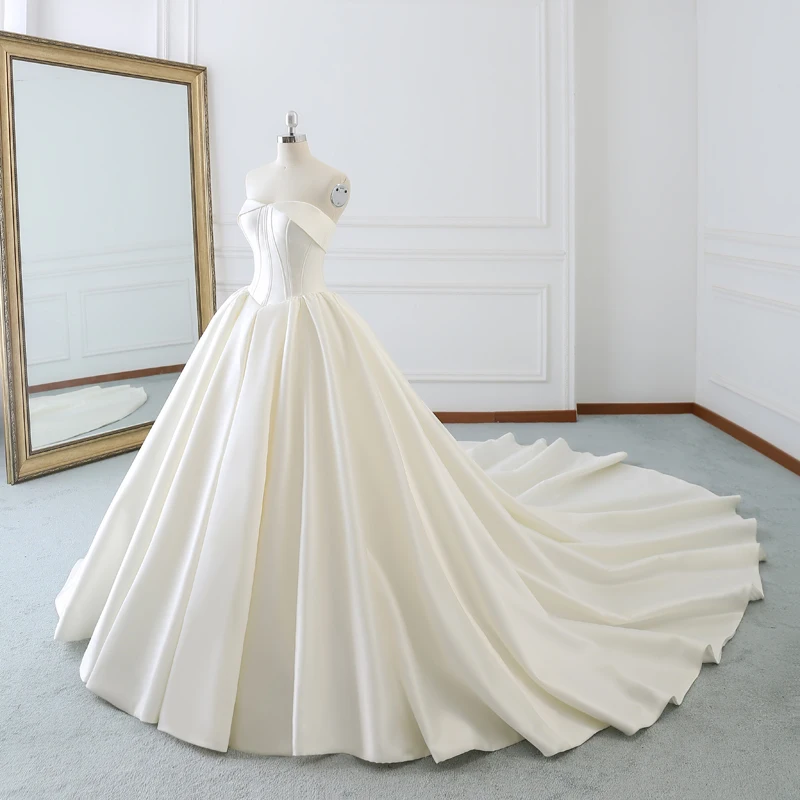 Винтажное атласное платье без бретелек на шнуровке Vestidos De Novia с открытыми плечами