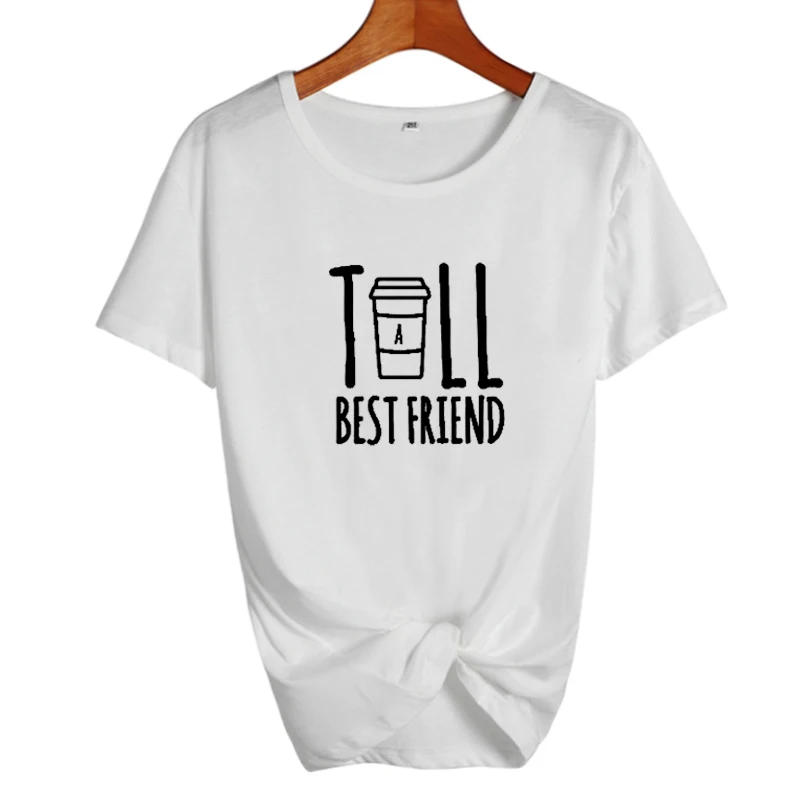 Футболка с надписью «Best Friend»; Милая футболка с принтом для высоких и коротких; Bff; хлопковая футболка для любителей кофе; Harajuku; модная футболка; Femme