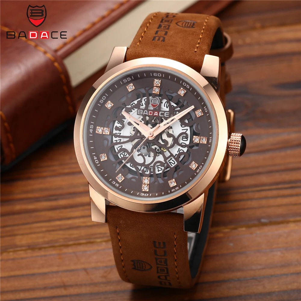 

BADACE Men Quartz Watch Top Brand Luxury Leather Strap Clock Diamond Mens Watches Sport Relogio Masculino Man Wristwatch