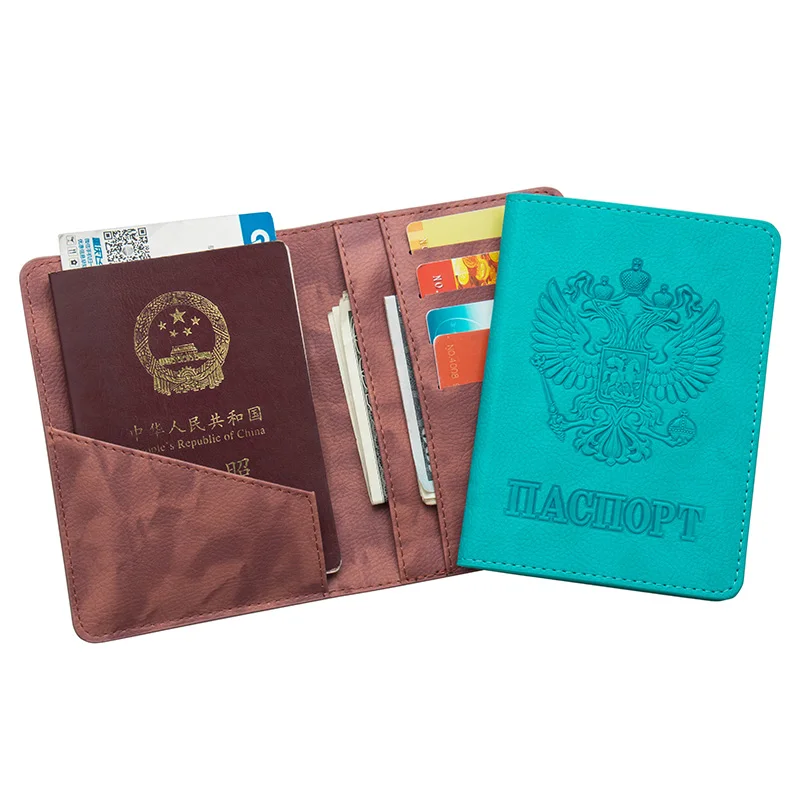 

Russian Sky Blue Original Double-Headed Pu Letters National Passport Cover Built In Rfid Blocking Protect Personal Information