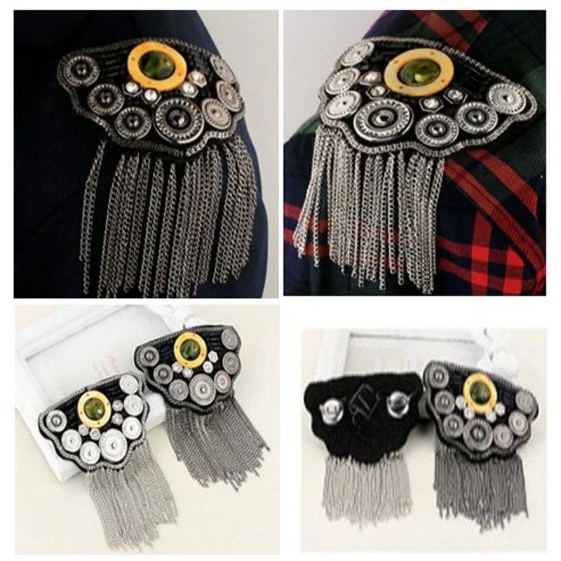 Панк крутая темно черная серебряная полукруглая брошь ручной работы с эполетом и