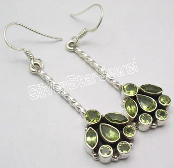 PERIDOT Серебряный камень хризолит Длинные висячие серьги 5,4 см Религия ювелирные изделия вариации - Окраска металла: PERIDOT