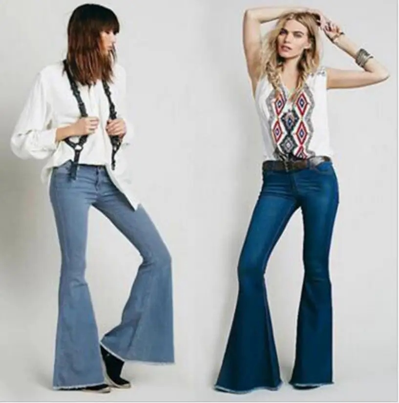 2019 Винтажные эластичные расклешенные джинсы с низкой талией женские узкие в