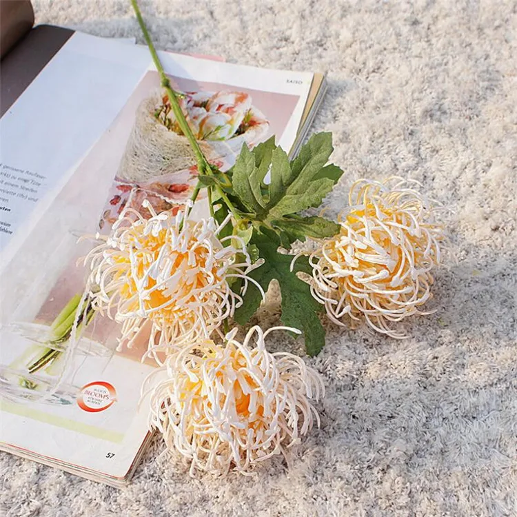 6 шт. искусственная Хризантема 19,6" длина имитация пластика Pincushion цветок для дома Свадебные Декоративные искусственные цветы