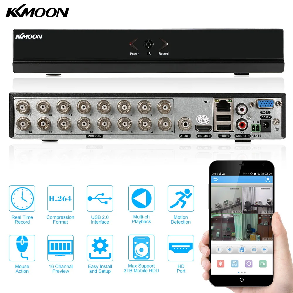 KKmoon 1080P 16CH Hybrid NVR AHD TVI CVI DVR 5 в 1 цифровой видео Регистраторы P2P облачная сеть Onvif