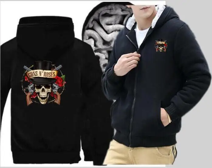 High quality men's Guns N Roses anime hoodie band hip hop long sleeve zipper jacket sports thick coat | Мужская одежда
