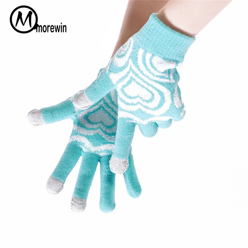 Женские перчатки для сенсорного экрана Morewin вязаные вождения с сердцем