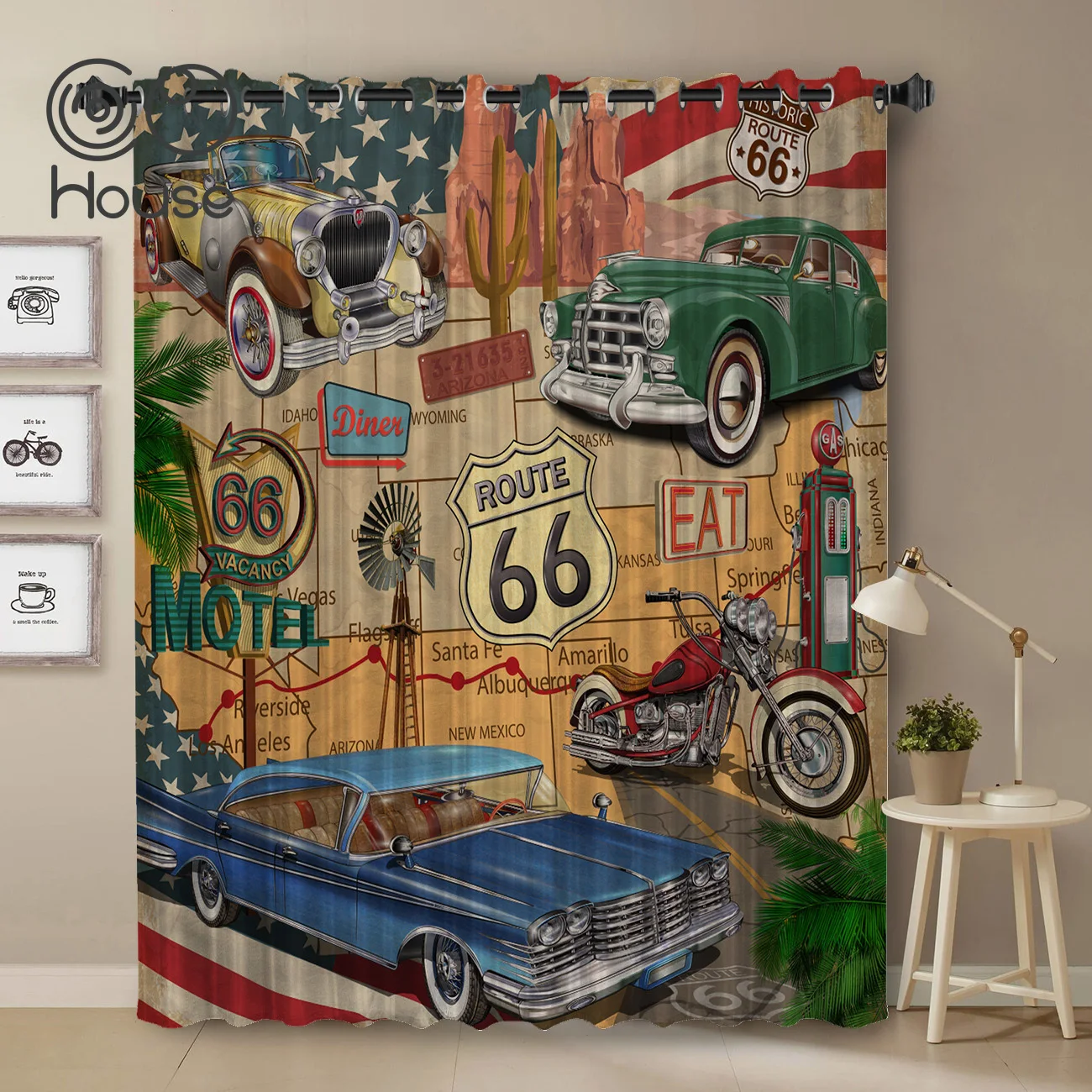 COCOHouse Ретро Route 66 занавески для комнаты большие окна затемненные спальни кухни