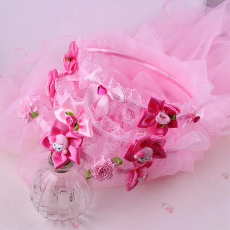 

New Colorful Flower Crown Veil Headband Children Princess Girls Headwear Hairbands Halloween Party Favor Gift Wedding