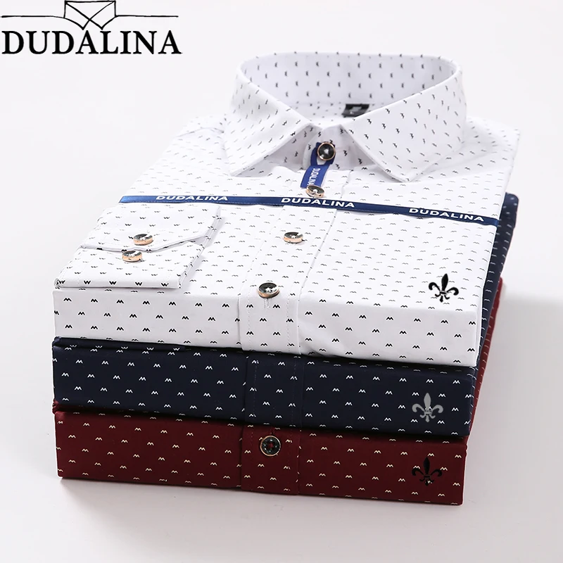 Dudalina, мужская рубашка в горошек с вышивкой, мужская рубашка с длинным рукавом, Blusa De Frio, мужская повседневная рубашка, приталенная мужская рубашка