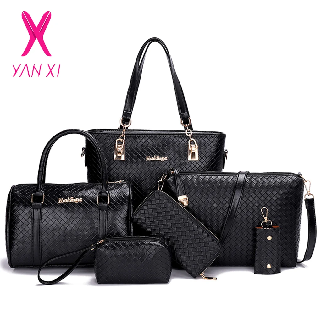 YANXI винтажная сумка 6 шт. набор вязаная женская с верхней ручкой большая