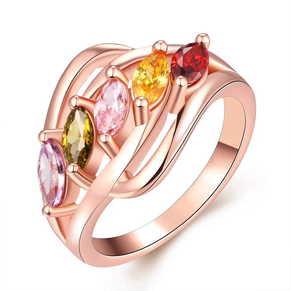 Women Fashion Rose Gold Color Ring Trendy Party Weeding Personality Geometric Zircon Multi | Украшения и аксессуары