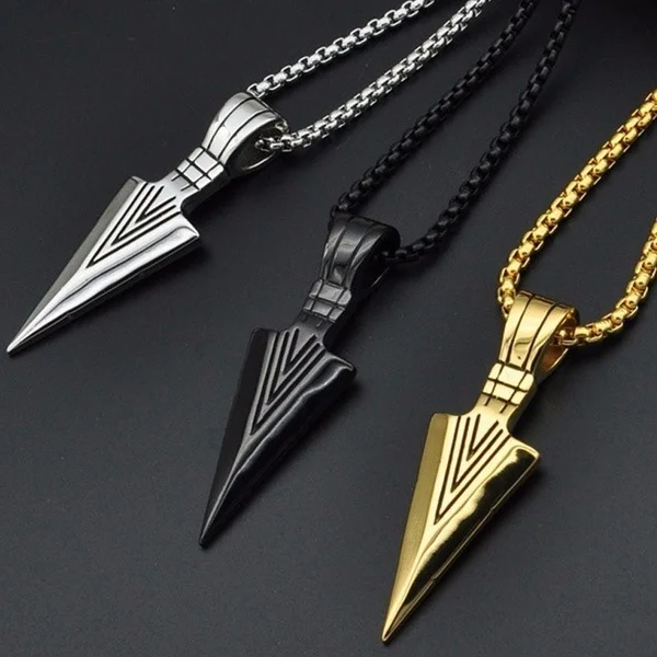 

Men's Fashion Jewelry Gold black Silver Color Arrow Head Pendant Long Chain Necklace mens stainless steel necklaces