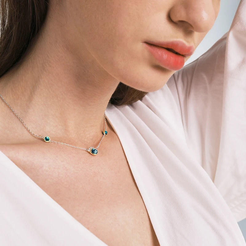 LEKANI, классический дьявол глаз с кристаллами от Swarovski, роскошная цепочка на ключицу, 925 пробы, серебряные ожерелья, Женские Ювелирные изделия, подарок