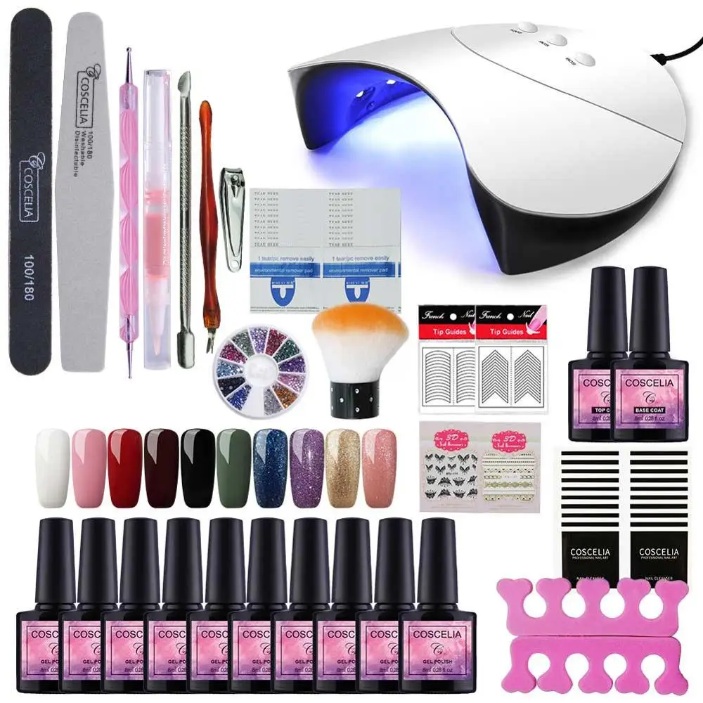 10 colors kit 01 36 Вт УФ светодиодный набор гелевых ламп для ногтей маникюрный набор гель-лаков для ногтей инструменты для дизайна ногтей набор гель-лаков удлинитель кисточки для маникюра - Цвет: 10 colors kit 01