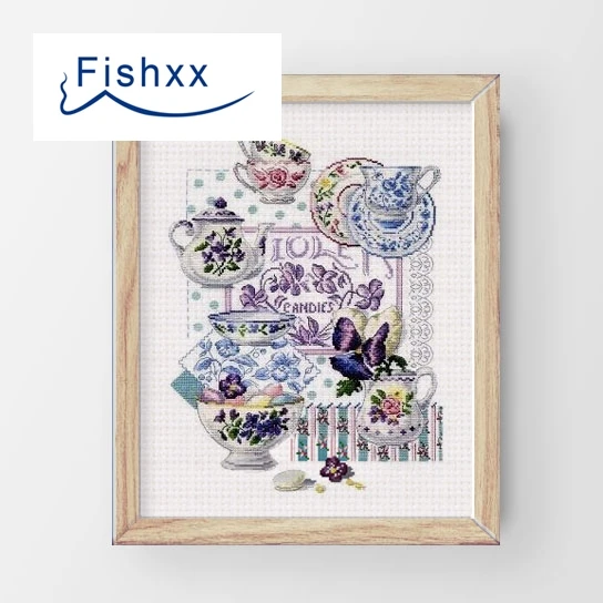 Fishxx Вышивка крестом T798-799 Классическая посуда чайная чаша фиолетовый и розовый два узора ручная вышивка домашний комплект - Цвет: T799