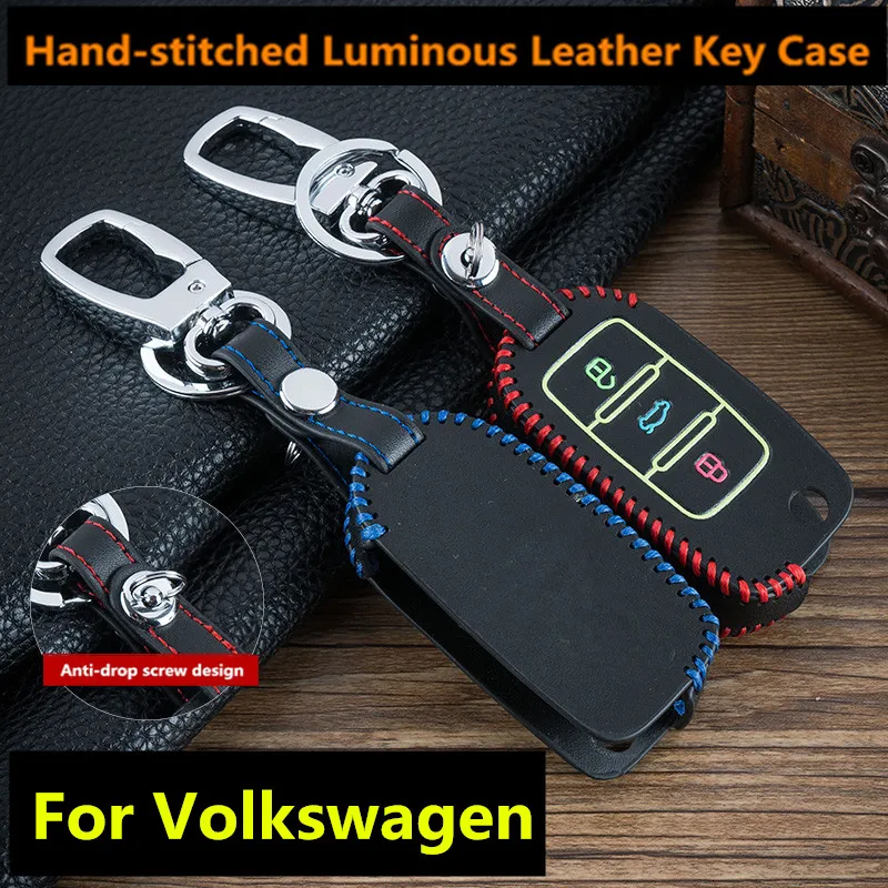 

Luminous 3 Buttons Leather Car Flip Key Cover Remote Fob Holder Case Shell For VW Volkswagen Jetta Golf 4 5 6 Polo Bora Passat B