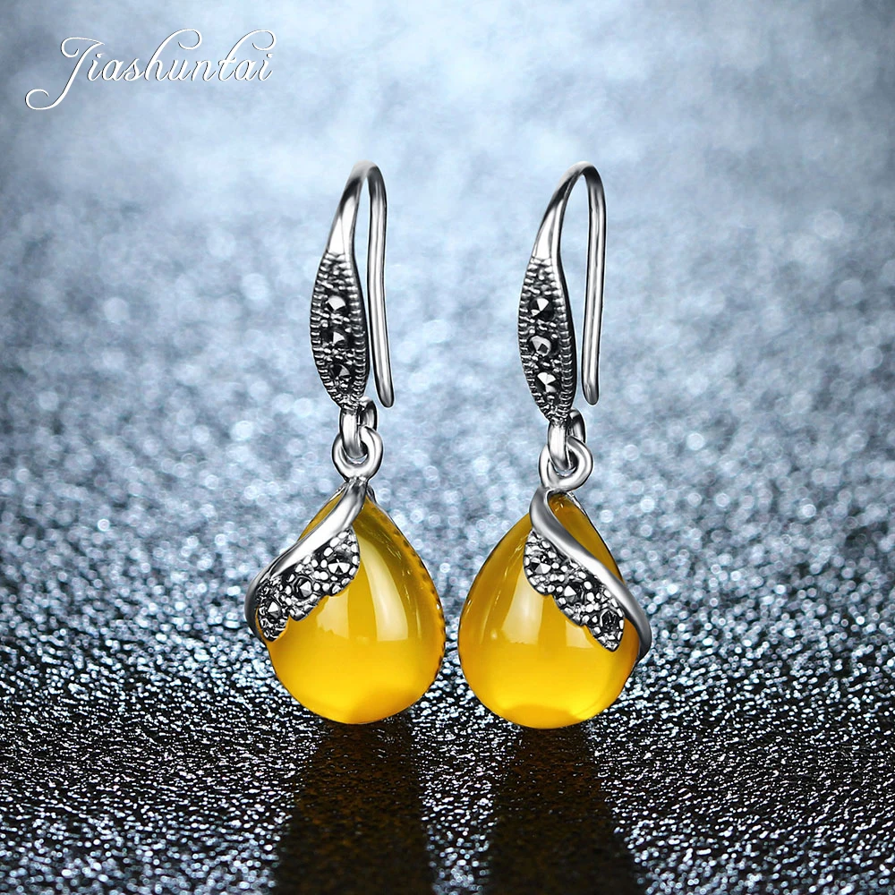 

JIASHUNTAI Retro 100% 925 Sterling Silver Earring For Women Vintage Natural Stones Earrings female Thai Silver Jewelry