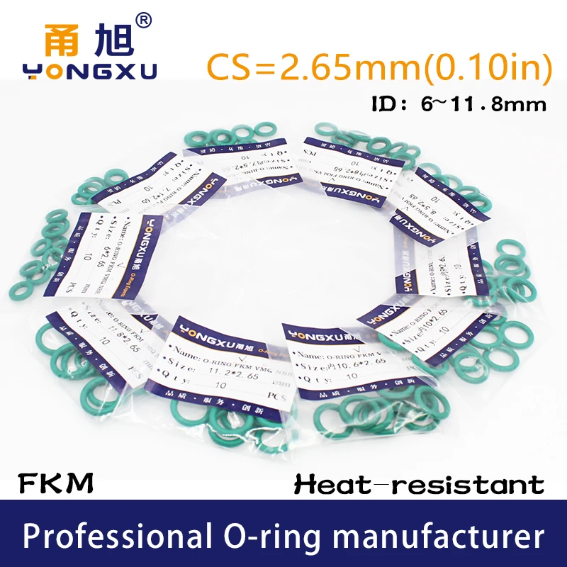 

10PCS/lot Green FKM Fluorine Rubber O-rings Seals 2.65mm ID6/7.1/7.5/8/8.5/9/9.5/10/10.6/11.2/11.8*2.65mm ORings Gasket Washer